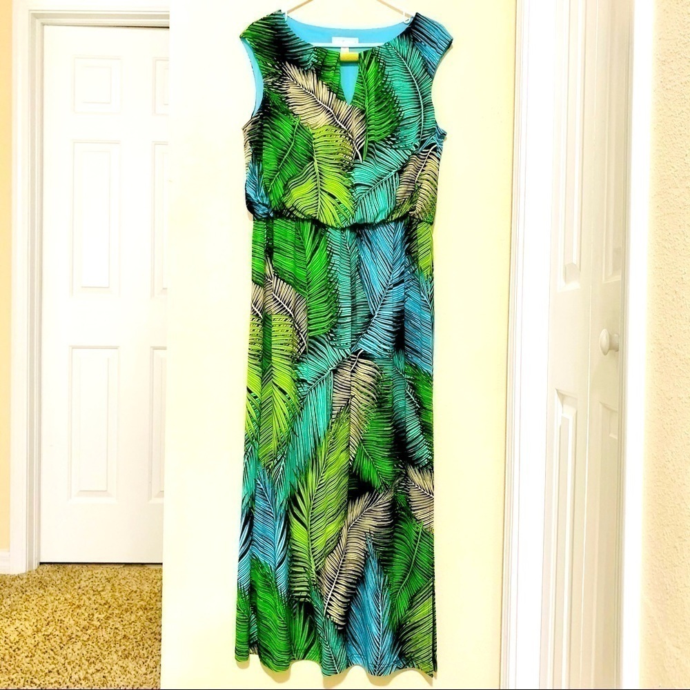 LONDON TIMES Tropical Palm prints maxi dress sz 12